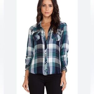 Rails Kendra Button Down Long Sleeve Plaid Shirt in Blue / Green Sz XS